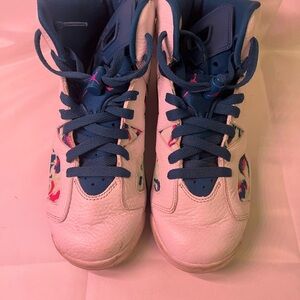 Jordan 6 Kids Sneakers in White and Navy with Colorful Details